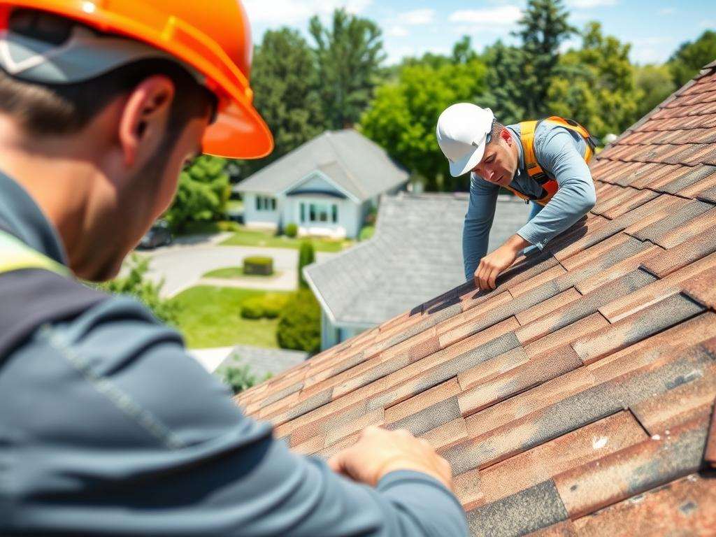 When It’s Time for a Roof Replacement: Signs Louisville Homeowners Should Never Ignore 2 Roofer examining a visibly sagging section of a residential roof from ground level